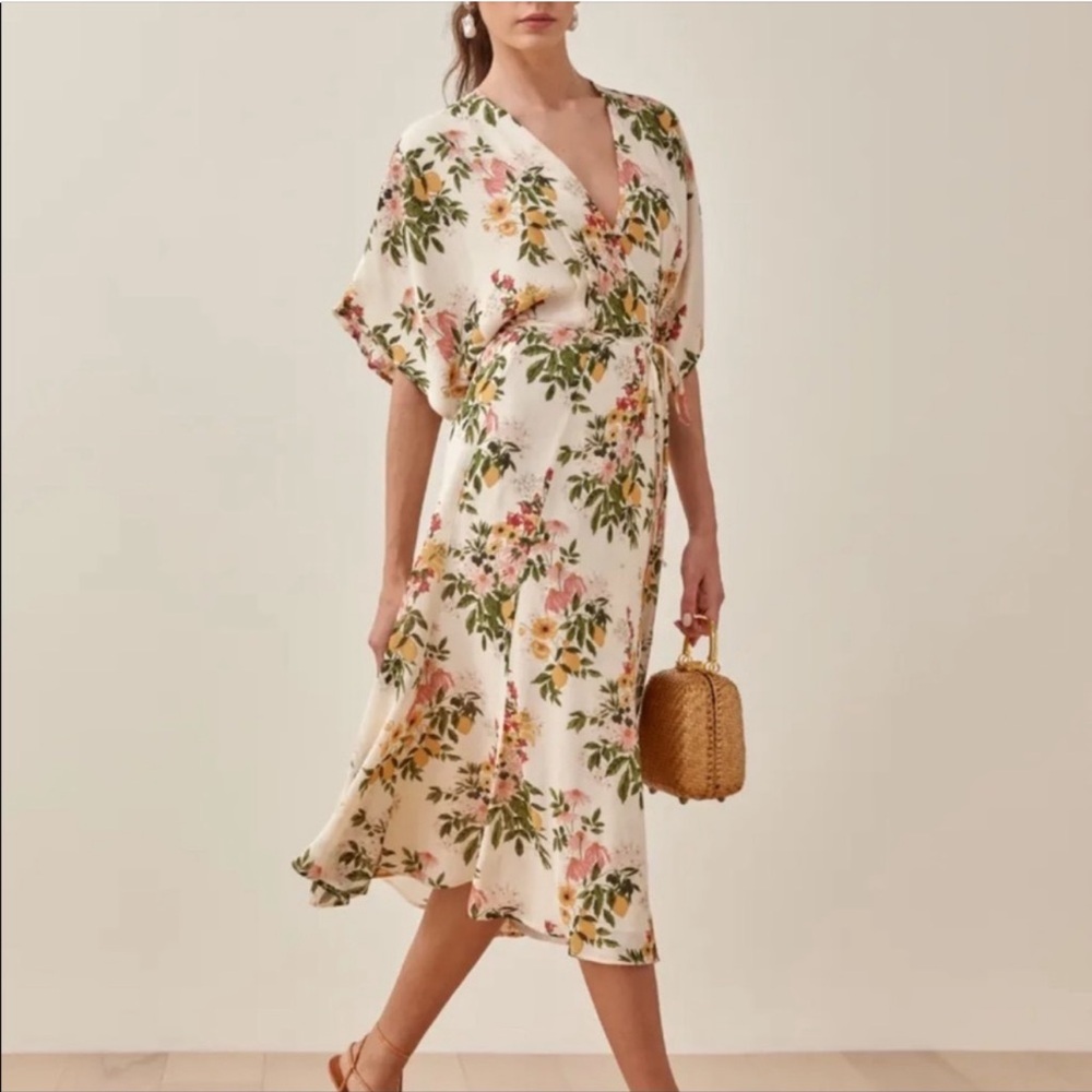 New Reformation Karen Milo Dress Floral Wrap M